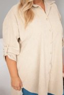 Koszula damska Plus Size z wiskozy sztruksowa z podpinanymi rękawami beżowa