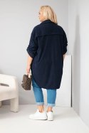 Koszula damska Plus Size z wiskozy sztruksowa z podpinanymi rękawami granatowa