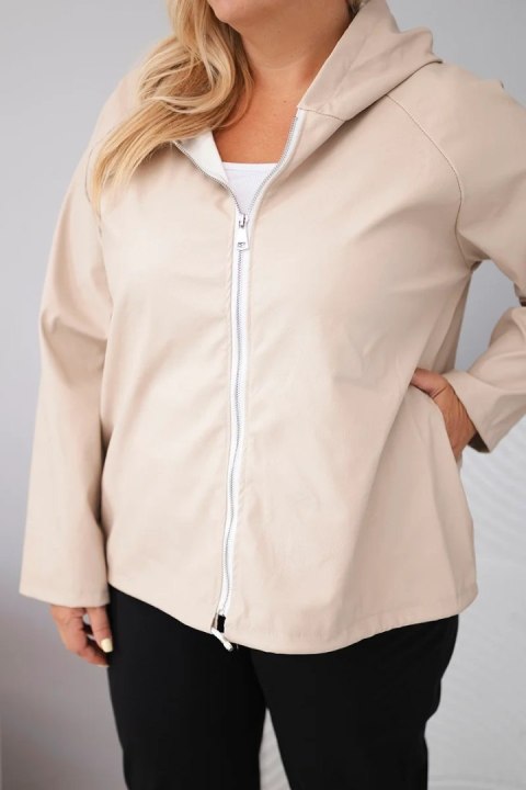 Kurtka damska Plus Size z kapturem i regulowanym dołem beżowa