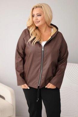 Kurtka damska Plus Size z kapturem i regulowanym dołem brązowa