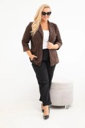 Marynarka damska Plus Size sztruksowa z klapami i kieszeniami brązowa
