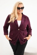 Marynarka damska Plus Size sztruksowa z klapami i kieszeniami śliwkowa