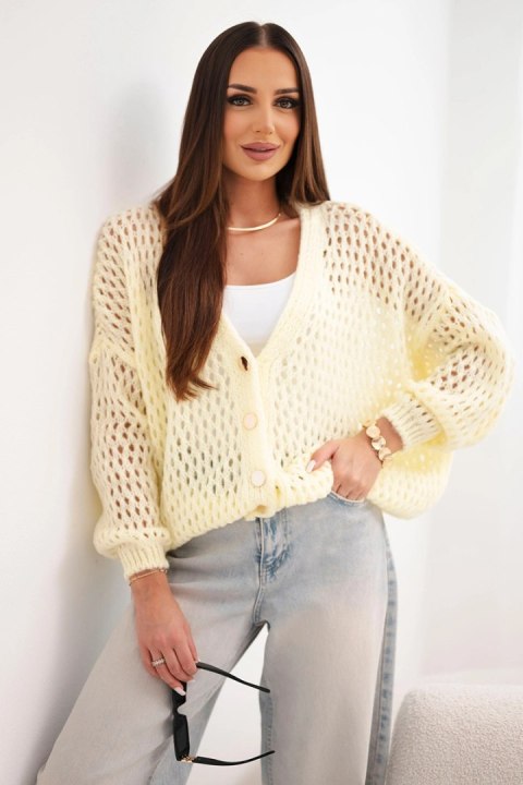 Sweter damski ażurowy oversize zapinany na guziki żółty