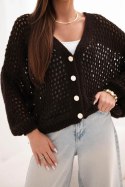Sweter damski ażurowy oversize zapinany na guziki brązowy