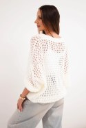 Sweter damski ażurowy oversize zapinany na guziki ecru