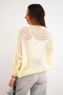 Sweter damski ażurowy oversize zapinany na guziki żółty