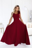 643-9 Elegancka wieczorowa suknia maxi z rozcięciem i różami - bordowa Numoco