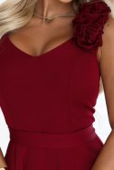 643-9 Elegancka wieczorowa suknia maxi z rozcięciem i różami - bordowa Numoco