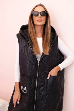 Kamizelka damska pikowana Plus Size z kapturem zapinana na zamek czarna