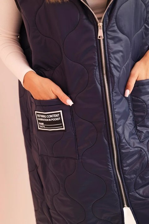 Kamizelka damska pikowana Plus Size z kapturem zapinana na zamek granatowa