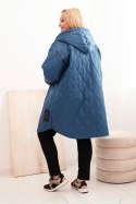 Kurtka damska Plus Size pikowana z kapturem i napisem HOPE jeansowa