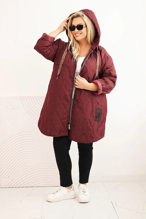 Kurtka damska Plus Size pikowana z kapturem i napisem HOPE śliwkowa