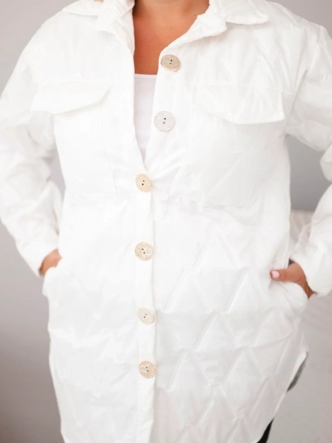 Kurtka damska Plus Size pikowana z kołnierzem i kieszeniami biała