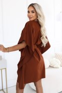 287-45 SOFIA Kobieca sukienka typu motyl z wiązaniem w pasie - cynamonowy brąz Numoco