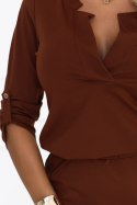 161-20 AGATA casualowa sukienka mini z wiązaniem w talii - cynamonowy brąz Numoco