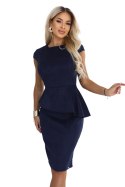 192-18 Elegancka zamszowa sukienka midi z baskinką - granatowa Numoco