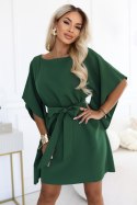 287-47 SOFIA Kobieca sukienka typu motyl z wiązaniem w pasie - szmaragdowa zieleń Numoco