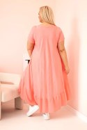 Sukienka damska plus size z krótkim rękawem i falbaną z lekkiej wiskozy różowa
