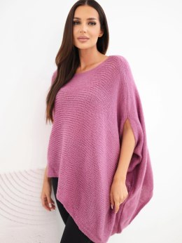 Sweter damski ponczo z moherem asymetryczny z szerokim dekoltem ciemny różowy