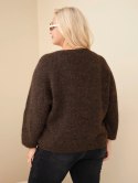 Sweter damski Plus Size z dekoltem V i szerokim rękawem brązowy