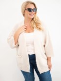 Sweter damski Plus Size z kieszeniami bez zapięcia beżowy