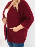 Sweter damski Plus Size z kieszeniami bez zapięcia bordowy