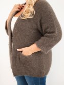 Sweter damski Plus Size z kieszeniami bez zapięcia mocca