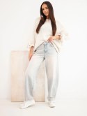 Sweter damski oversize z wiązaniami przy rękawach beżowy
