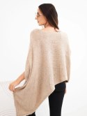 Sweter damski ponczo z moherem asymetryczny z szerokim dekoltem camelowy