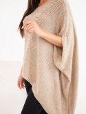 Sweter damski ponczo z moherem asymetryczny z szerokim dekoltem camelowy
