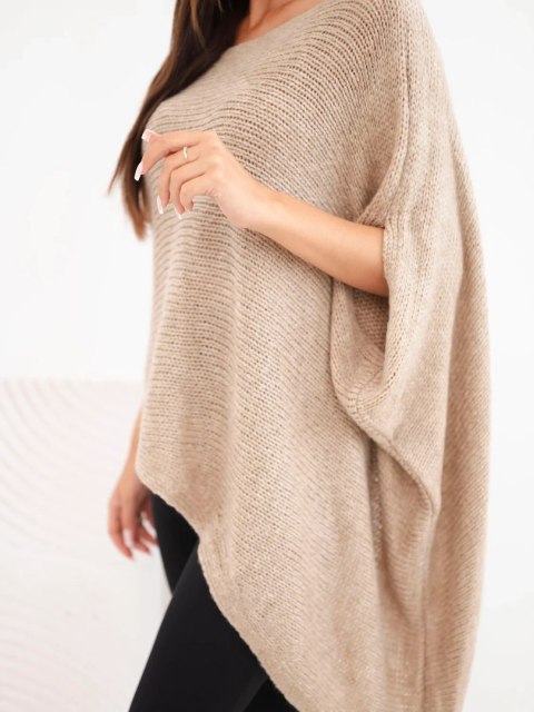 Sweter damski ponczo z moherem asymetryczny z szerokim dekoltem camelowy