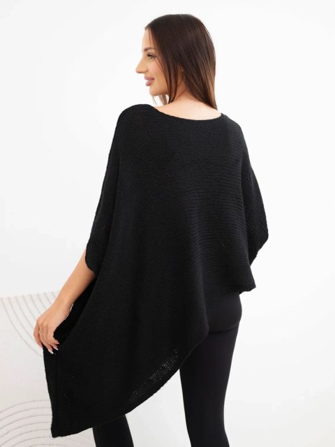 Sweter damski ponczo z moherem asymetryczny z szerokim dekoltem czarny