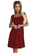 241-3 STELLA bawełniana sukienka z dekoltem w karo - BORDOWA w groszki Numoco