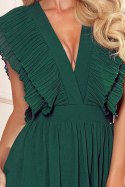 367-1 YANA Sukienka MIDI z plisowanymi falbankami i dekoltem - ZIELEŃ BUTELKOWA Numoco
