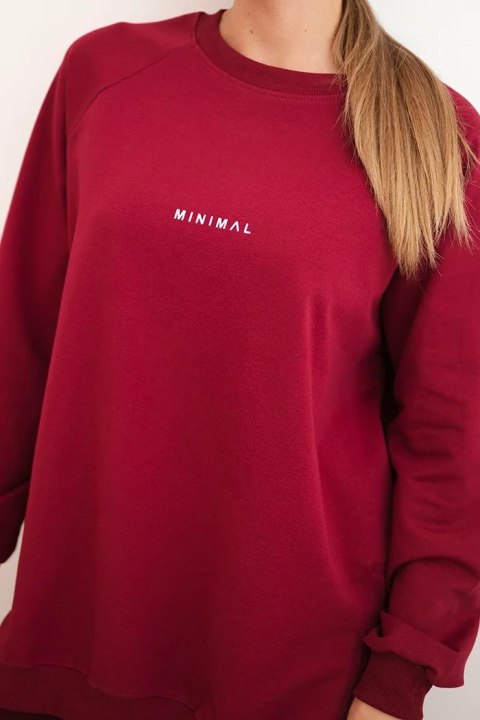 Komplet damski bawełniany bluza i legginsy z napisem Minimal bordowy
