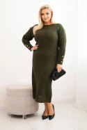 Sukienka swetrowa damska Plus Size z moherem khaki