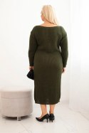 Sukienka swetrowa damska Plus Size z moherem khaki