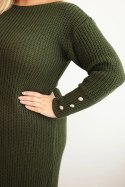Sukienka swetrowa damska Plus Size z moherem khaki