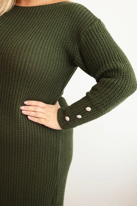 Sukienka swetrowa damska Plus Size z moherem khaki