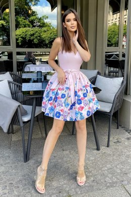 Sukienka Koktajlowa W Kwiaty 247-17 - brzoskwiniowy