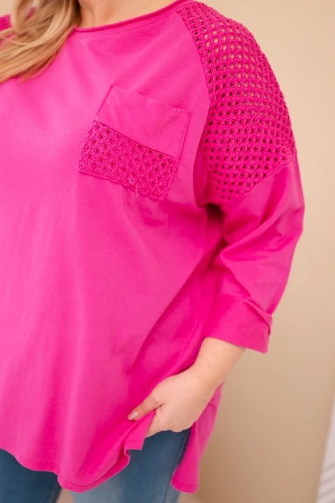 Bluza damska Plus Size bawełniana z nadrukiem fuksja
