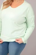 Bluzka damska Plus Size przecierana z dekoltem V i dłuższym tyłem miętowa