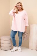 Bluzka damska Plus Size z bawełną z kieszenią i rękawem podwijanym pudrowy róż