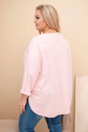 Bluzka damska Plus Size z bawełną z kieszenią i rękawem podwijanym pudrowy róż