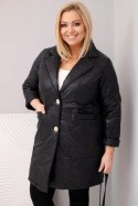 Kurtka damska Plus Size pikowana z ozdobnymi guzikami i kołnierzem czarna