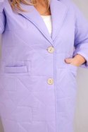 Kurtka damska Plus Size pikowana z ozdobnymi guzikami i kołnierzem jasno fioletowa