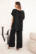 Komplet damski Plus Size bluzka i spodnie z szeroką nogawką czarny