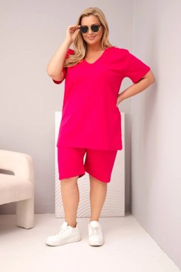 Komplet damski bawełniany Plus Size z bluzką i spodenkami fuksja