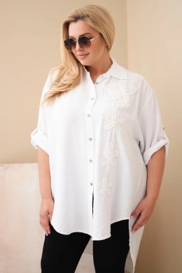 Koszula damska Plus Size z wiskozy z haftem kwiatowym biała