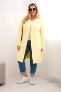 Płaszcz damski Plus Size dwurzędowy z kołnierzem żółty